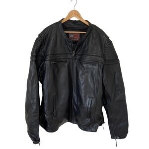 100% Leather First Classics Men’s Zip Up Motorcycle Biker Black Jacket Coat 5X
